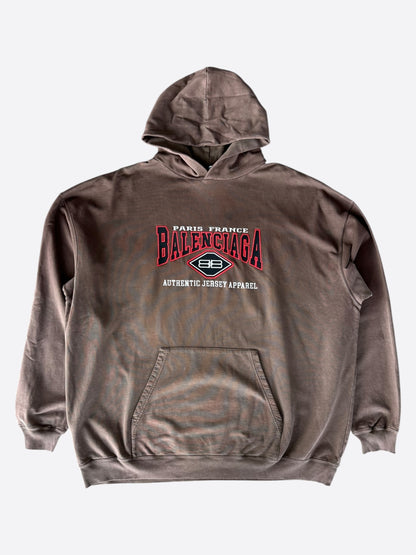 Balenciaga Brown & Multicolor Embroidered Logo Hoodie