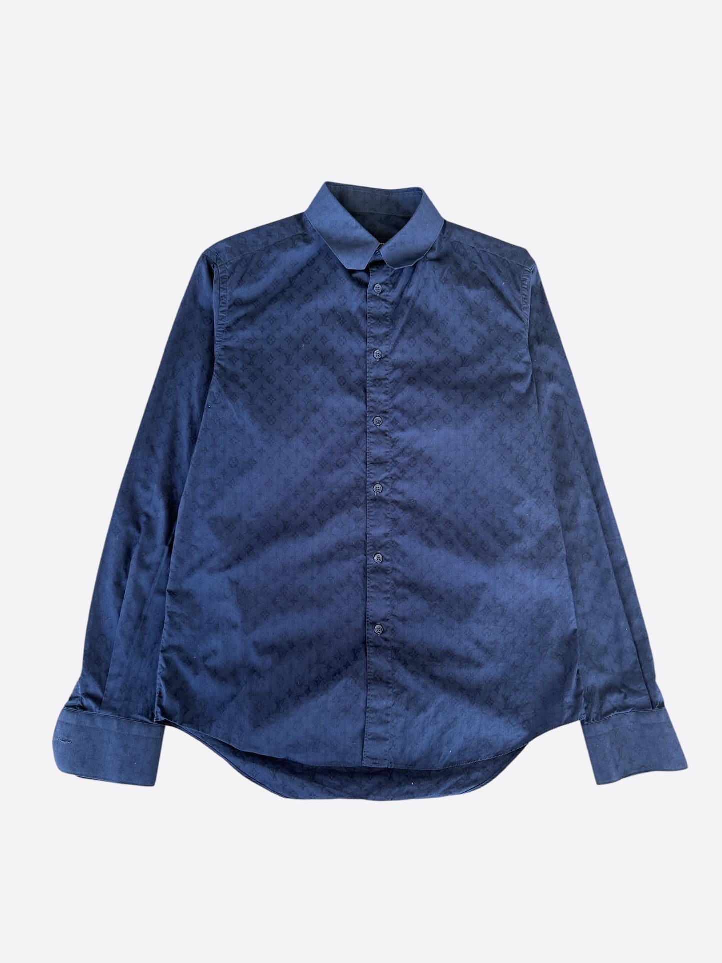 Louis Vuitton Navy Jacquard Monogram Button Up Shirt