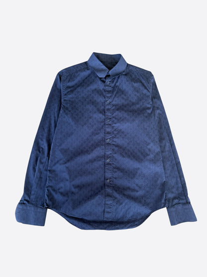 Louis Vuitton Navy Jacquard Monogram Button Up Shirt