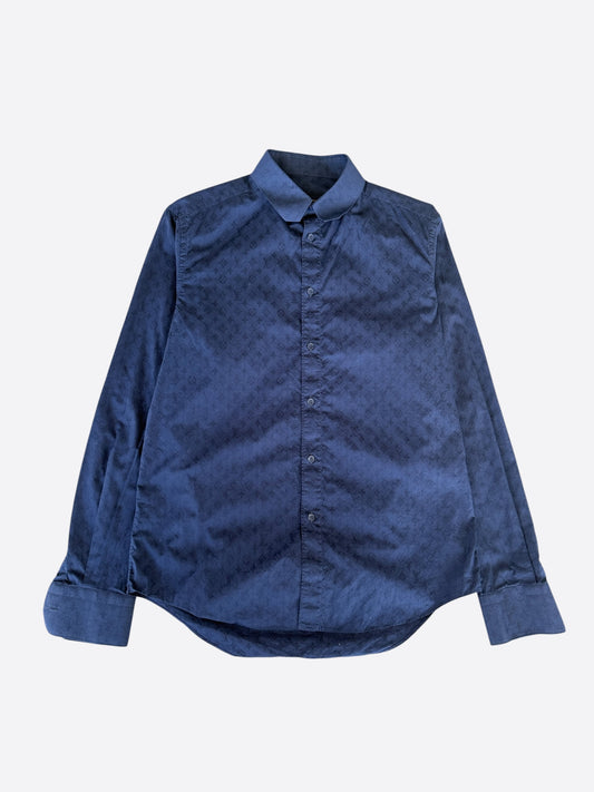 Louis Vuitton Navy Jacquard Monogram Button Up Shirt