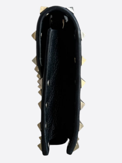 Valentino Black Leather Rockstud Envelope Wallet On Chain Bag