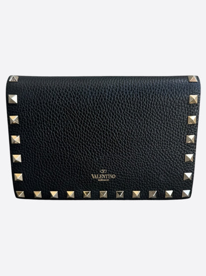 Valentino Black Leather Rockstud Envelope Wallet On Chain Bag