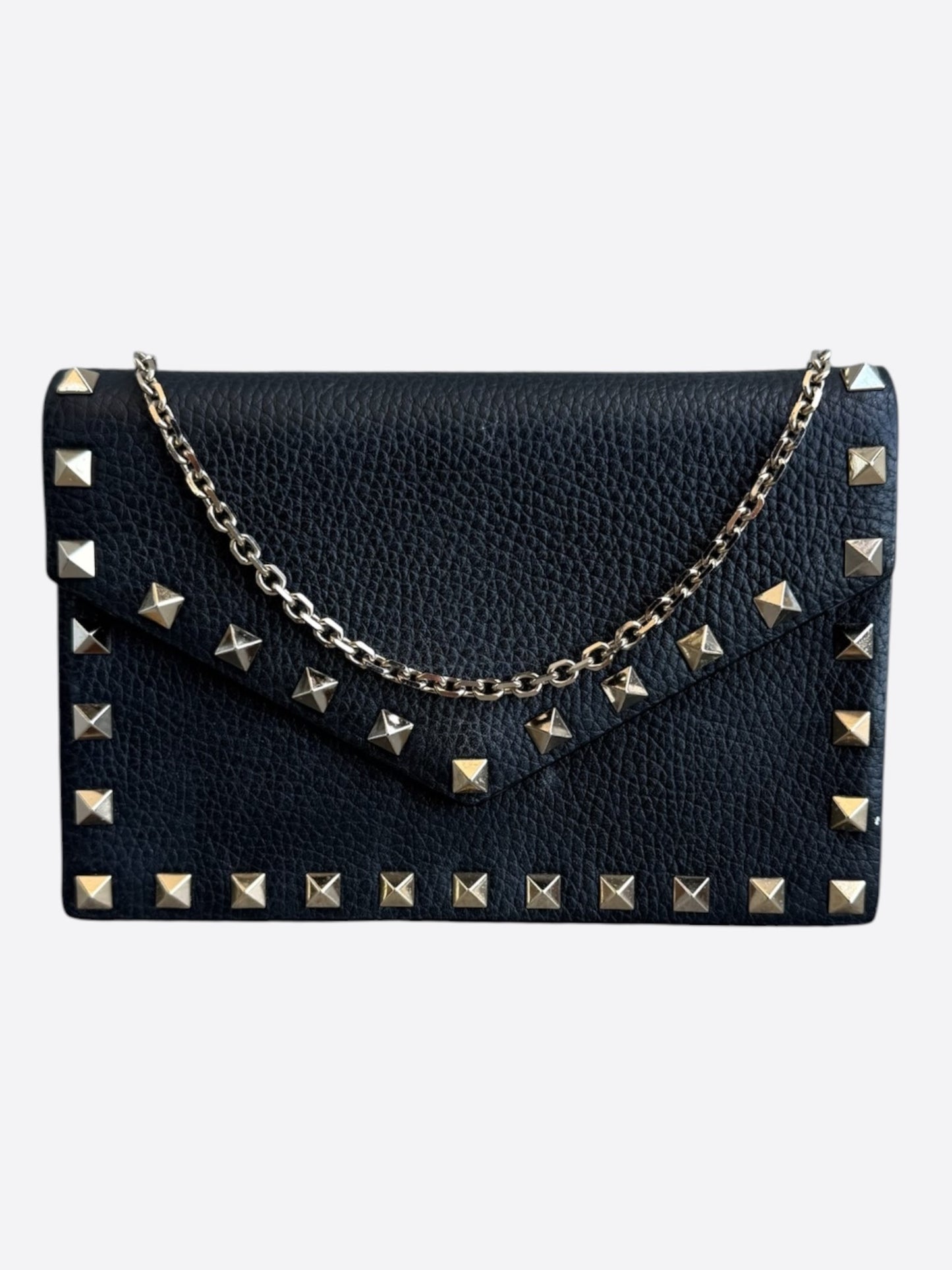 Valentino Black Leather Rockstud Envelope Wallet On Chain Bag