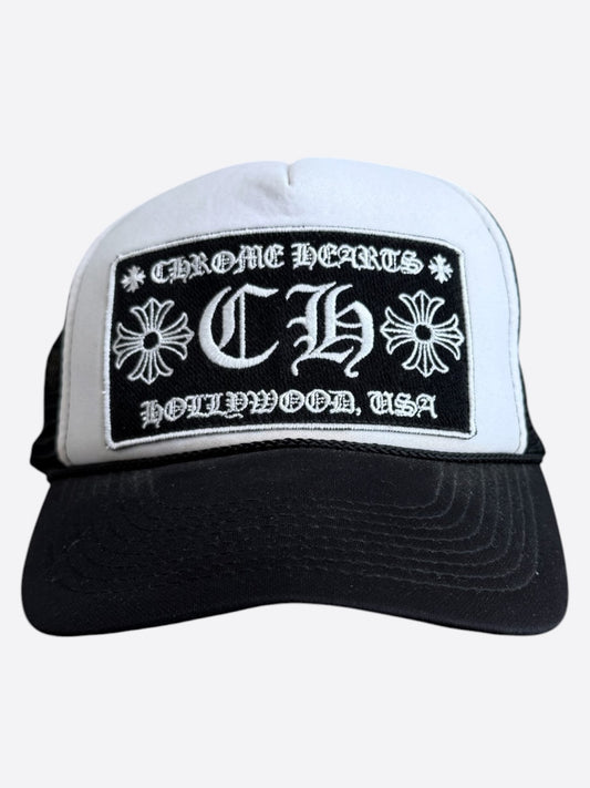 Chrome Hearts Black & White Hollywood Trucker Hat