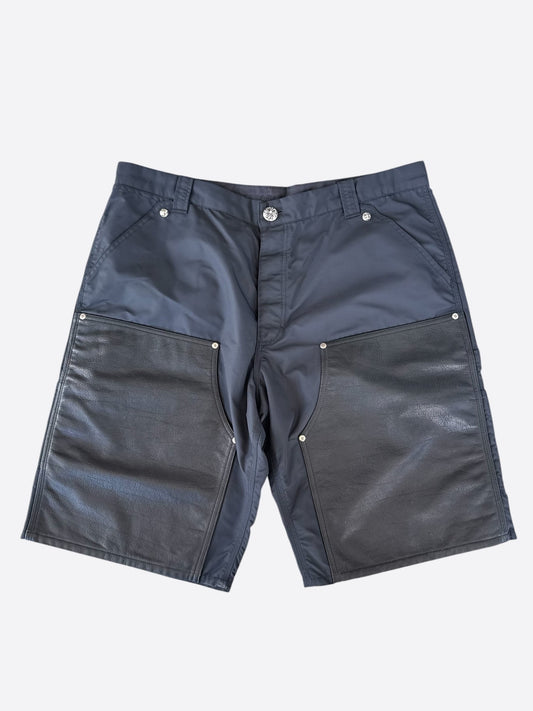 Chrome Hearts Black Nylon & Leather Cross Patch Carpenter Shorts