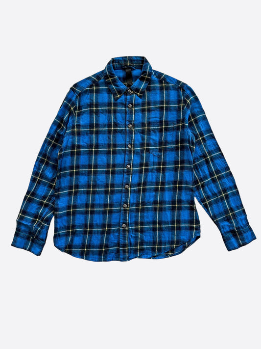 Chrome Hearts Blue Cross Patch Plaid Button Up Shirt