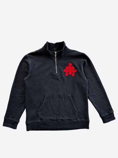 Chrome Hearts Navy & Red Triple Cross Quarter Zip Sweater