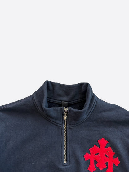 Chrome Hearts Navy & Red Triple Cross Quarter Zip Sweater