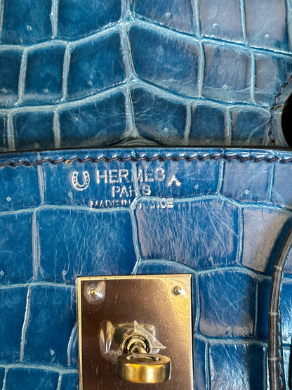 Hermes Blue & Black Crocodile Custom Order Birkin 35