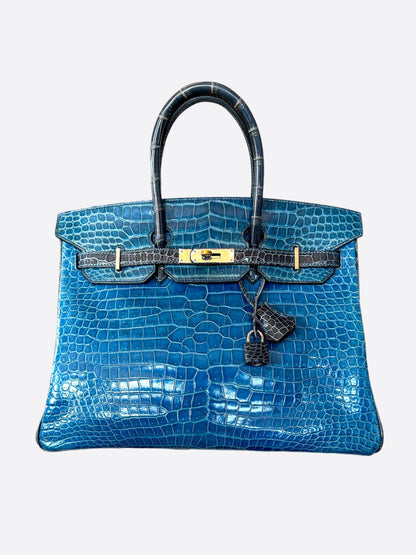 Hermes Blue & Black Crocodile Custom Order Birkin 35