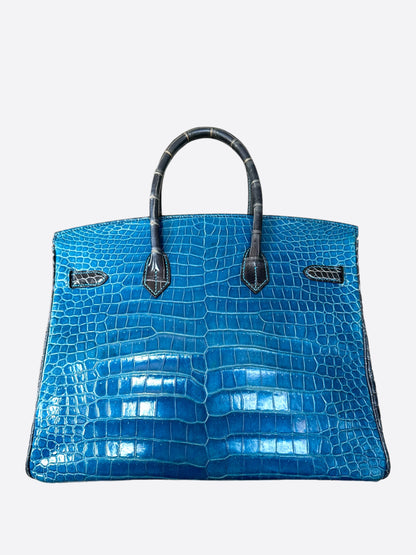 Hermes Blue & Black Crocodile Custom Order Birkin 35