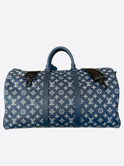 Louis Vuitton Navy & White Monogram Keepall 50