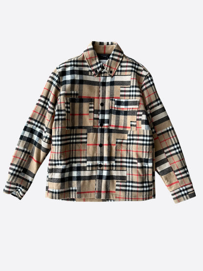 Burberry Tan Patchwork Check Wool Overshirt