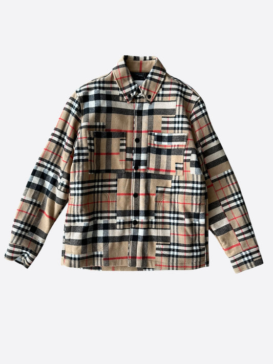 Burberry Tan Patchwork Check Wool Overshirt
