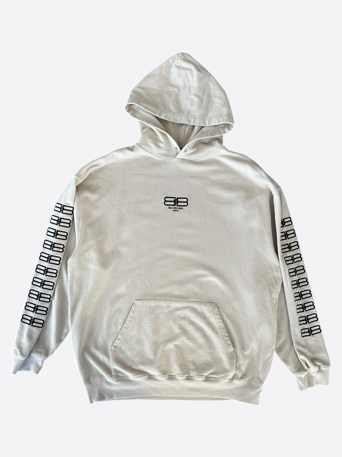 Balenciaga Beige & Black Embroidered BB Icon Logos Hoodie