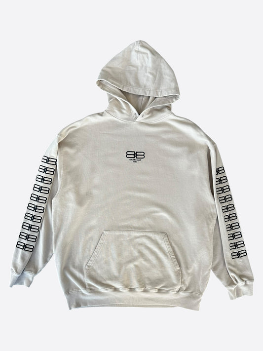 Balenciaga Beige & Black Embroidered BB Icon Logos Hoodie