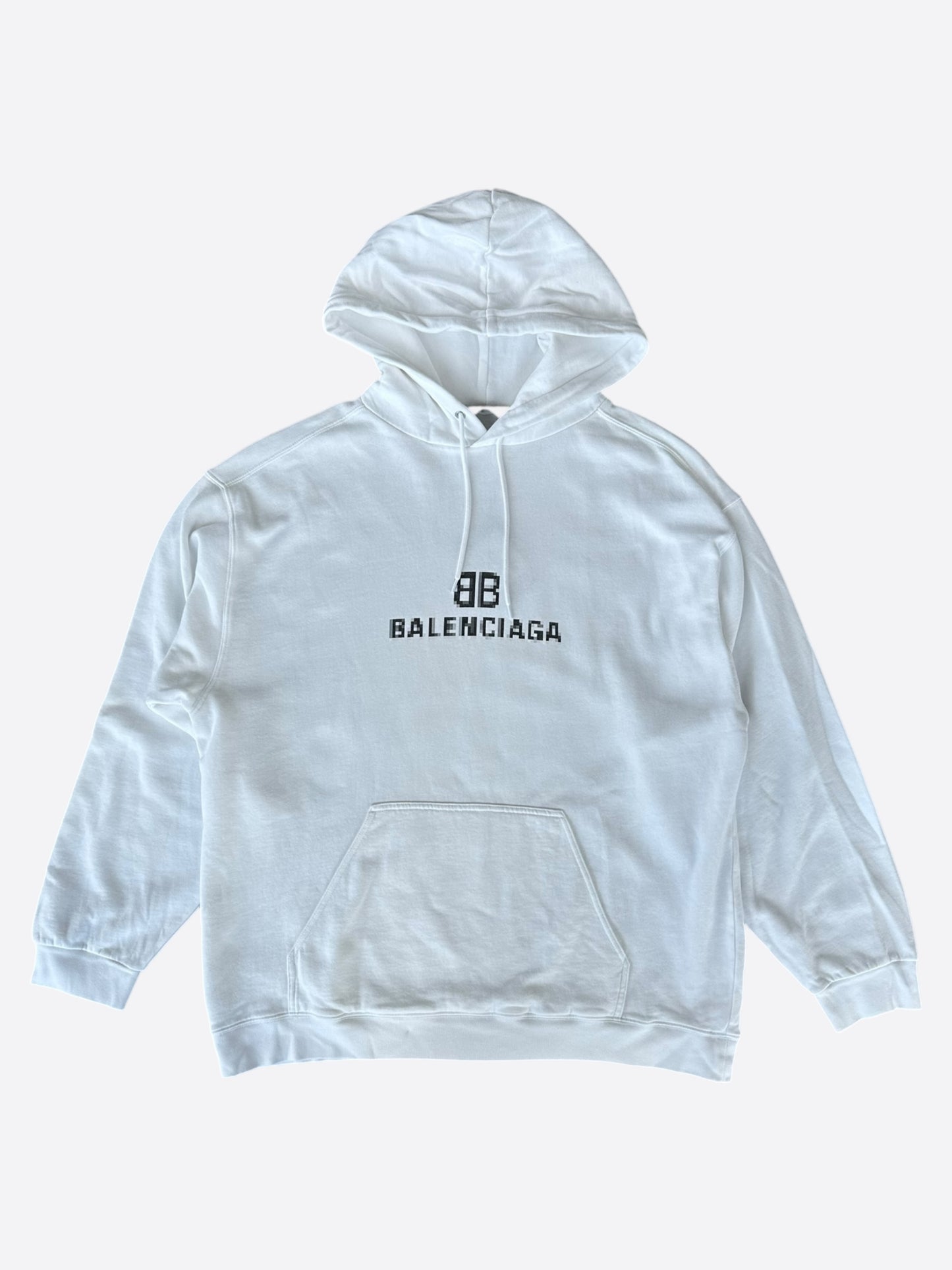 Balenciaga White & Black Pixel Logo Hoodie