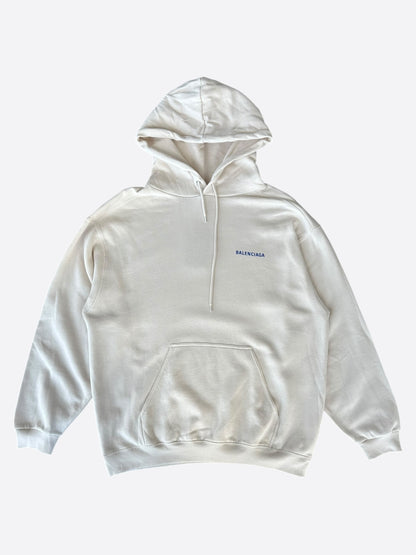 Balenciaga White & Blue Logo Hoodie