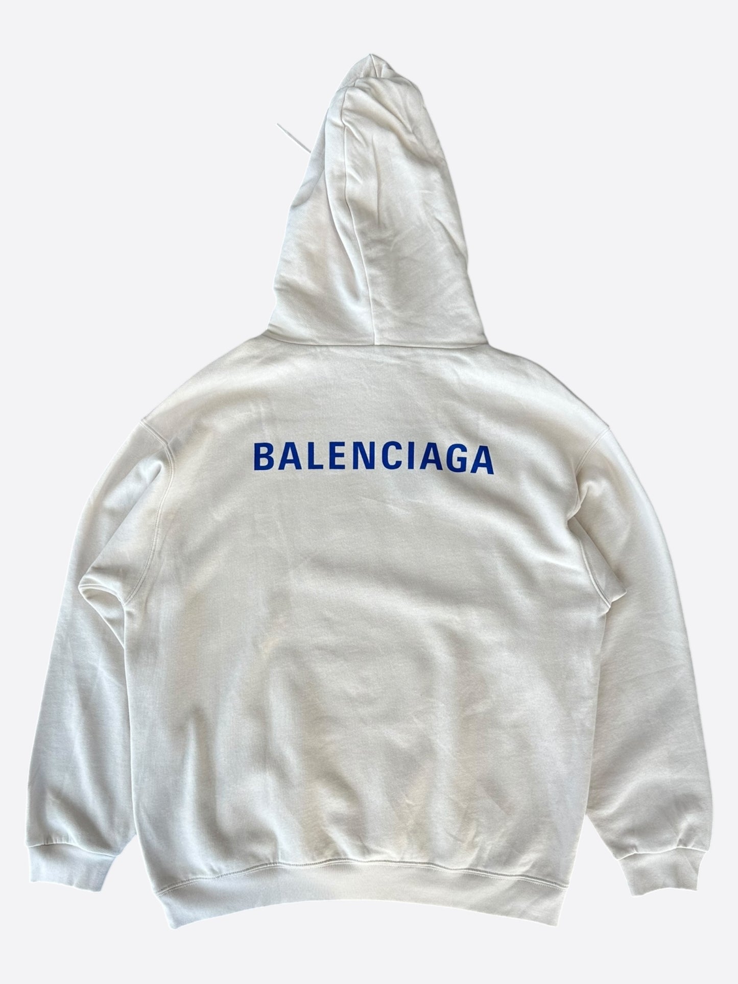Balenciaga White & Blue Logo Hoodie
