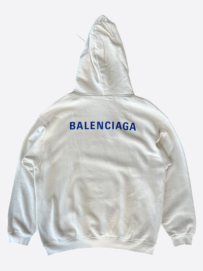 Balenciaga White & Blue Logo Hoodie