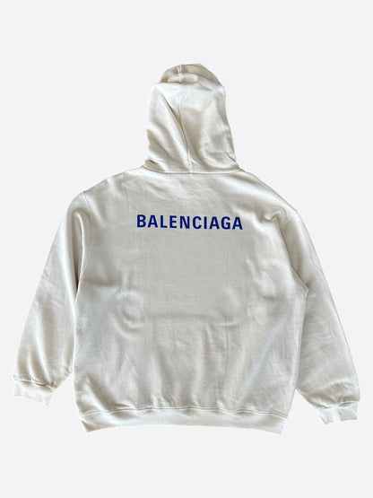 Balenciaga White & Blue Logo Hoodie