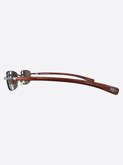 Chrome Hearts Brown Wood & Silver Velvedere Sunglasses