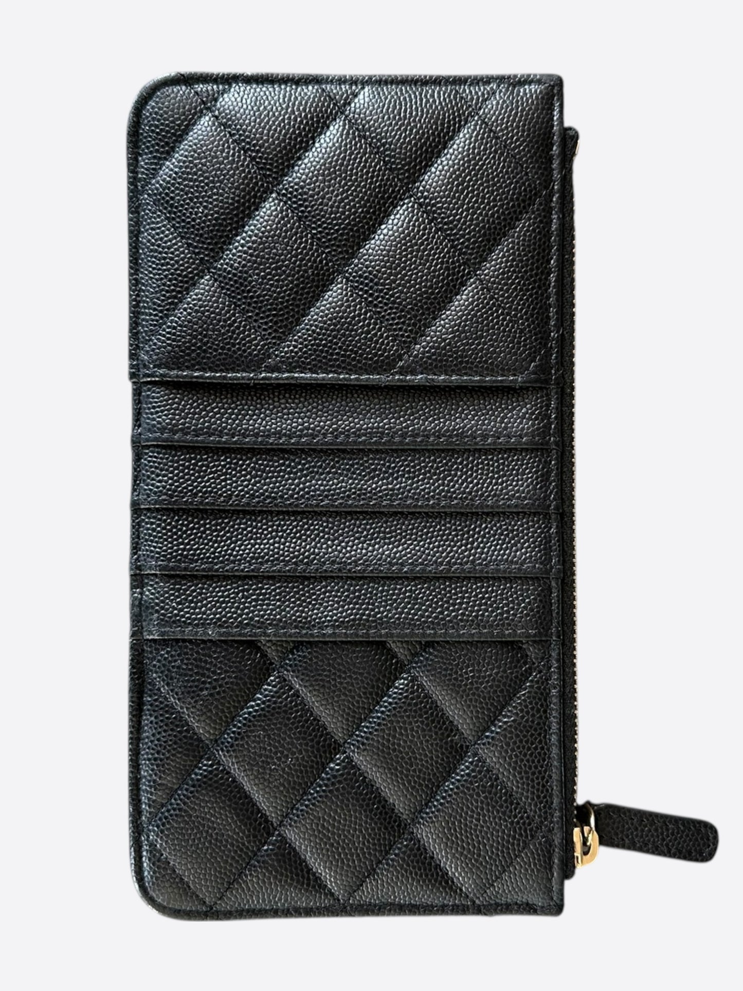 Chanel Black Caviar Quilted Classic Flat Wallet