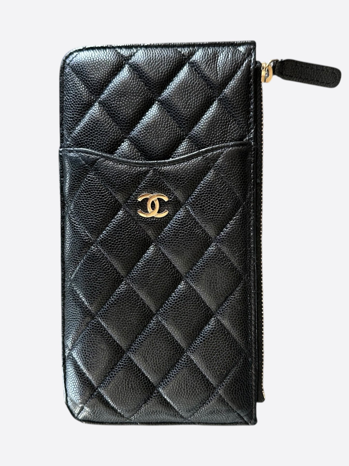 Chanel Black Caviar Quilted Classic Flat Wallet