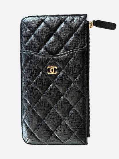 Chanel Black Caviar Quilted Classic Flat Wallet
