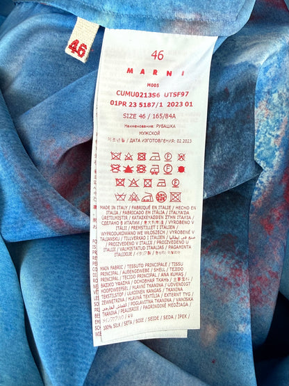 Marni Flaminia Veronesi Blue Buchi Blu Graphic Silk Button Up Shirt