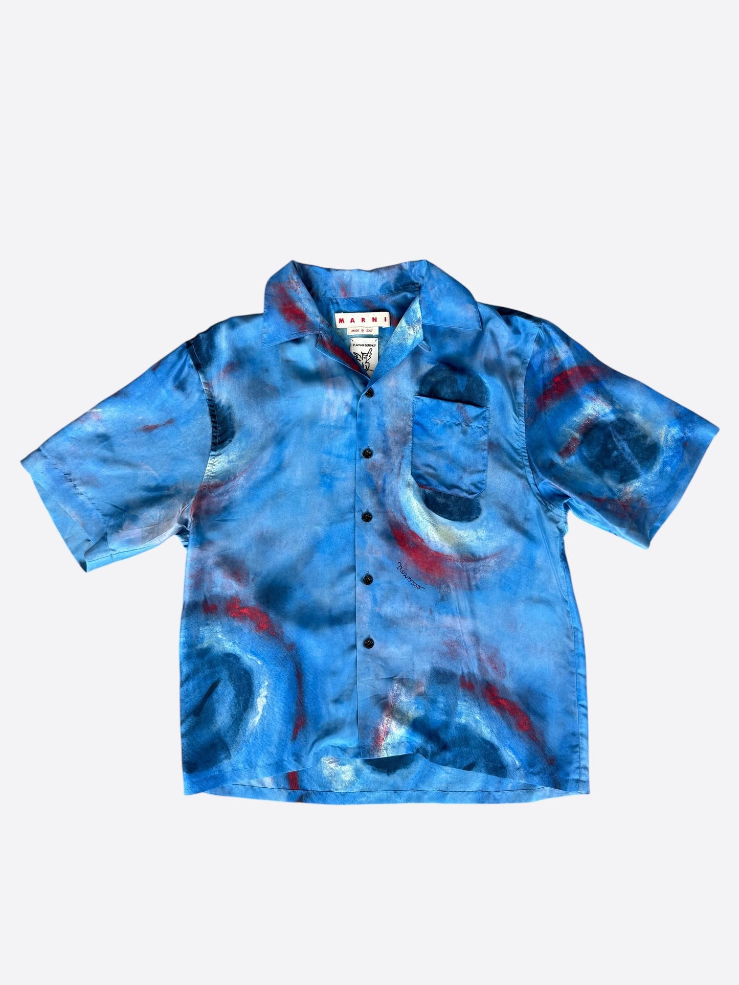 Marni Flaminia Veronesi Blue Buchi Blu Graphic Silk Button Up Shirt