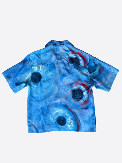 Marni Flaminia Veronesi Blue Buchi Blu Graphic Silk Button Up Shirt
