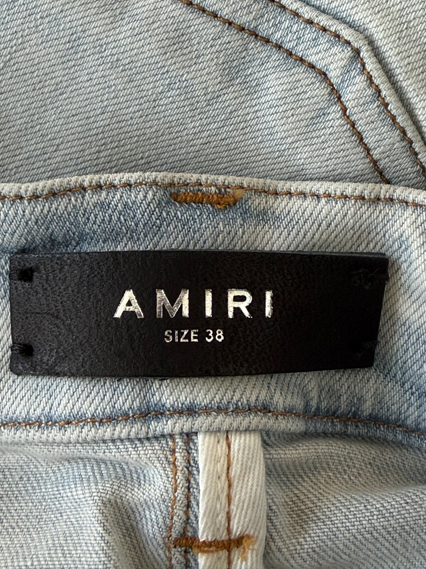 Amiri Light Indigo & Pink Suede Patch MX1 Jeans
