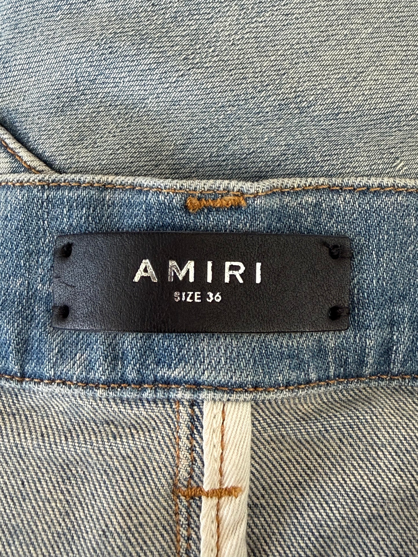 Amiri Clay Indigo & Green Bandana Patch Thrasher Jeans