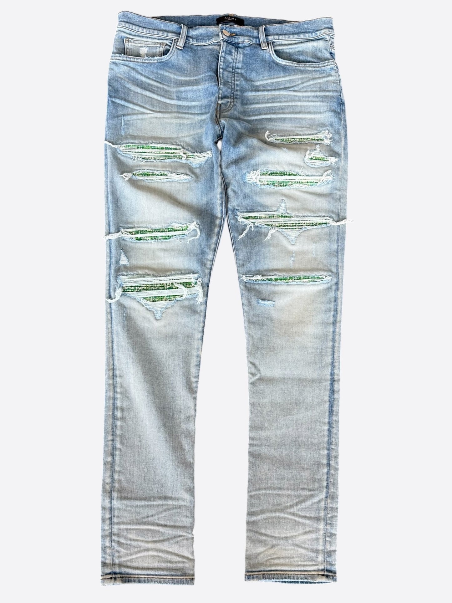 Amiri Clay Indigo & Green Bandana Patch Thrasher Jeans