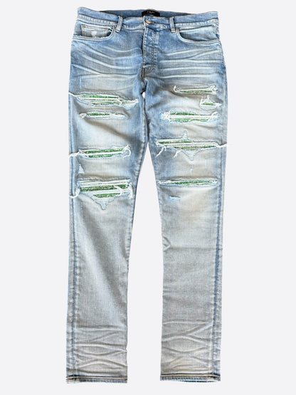 Amiri Clay Indigo & Green Bandana Patch Thrasher Jeans