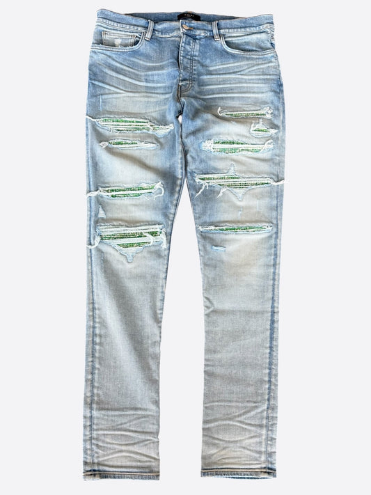 Amiri Clay Indigo & Green Bandana Patch Thrasher Jeans