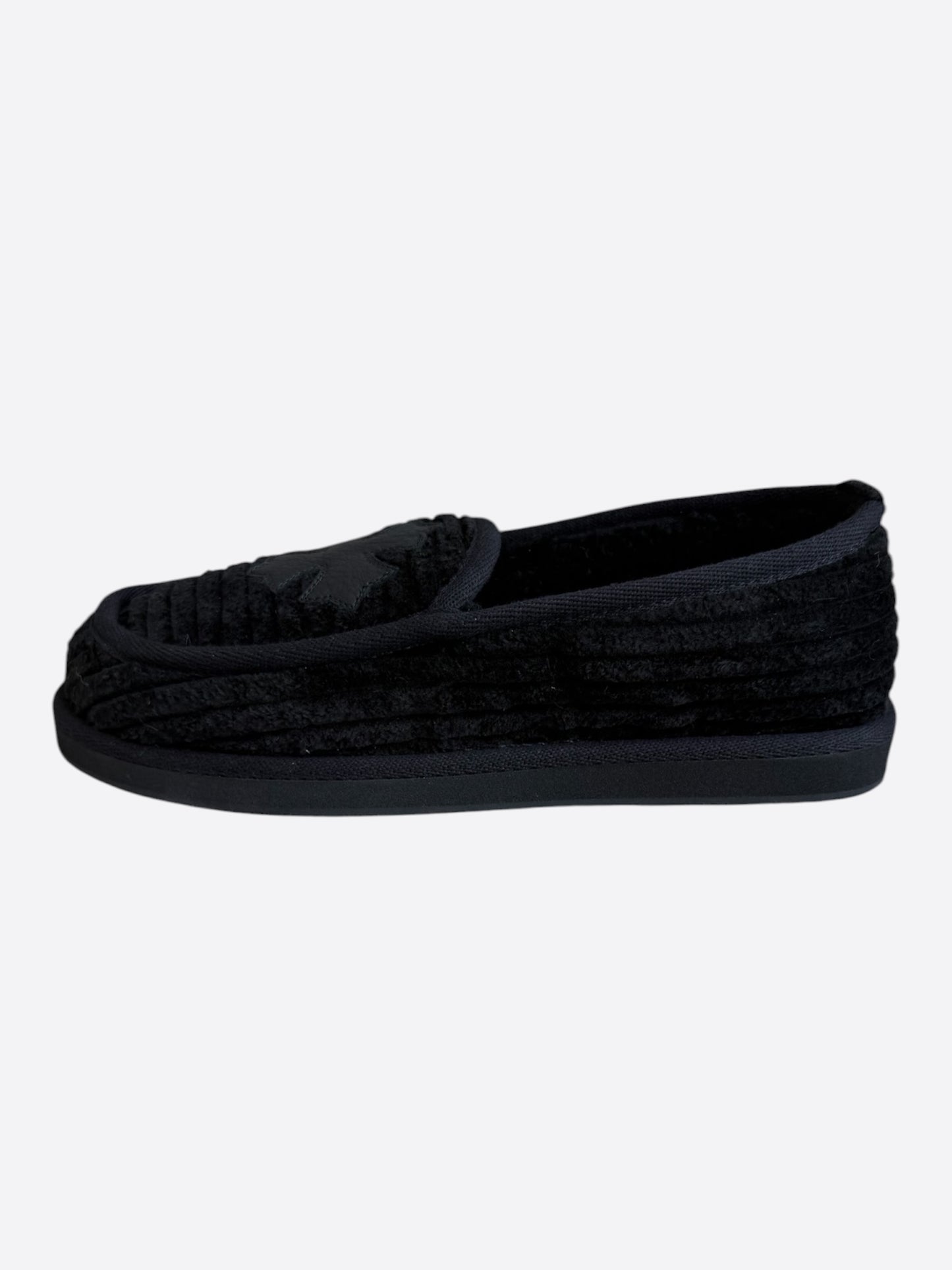 Chrome Hearts Black Corduroy Cross Patch Slippers