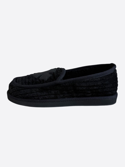 Chrome Hearts Black Corduroy Cross Patch Slippers