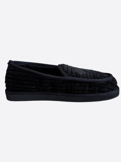 Chrome Hearts Black Corduroy Cross Patch Slippers