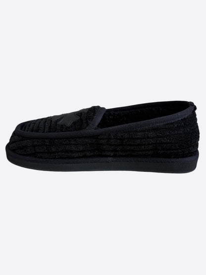 Chrome Hearts Black Corduroy Cross Patch Slippers