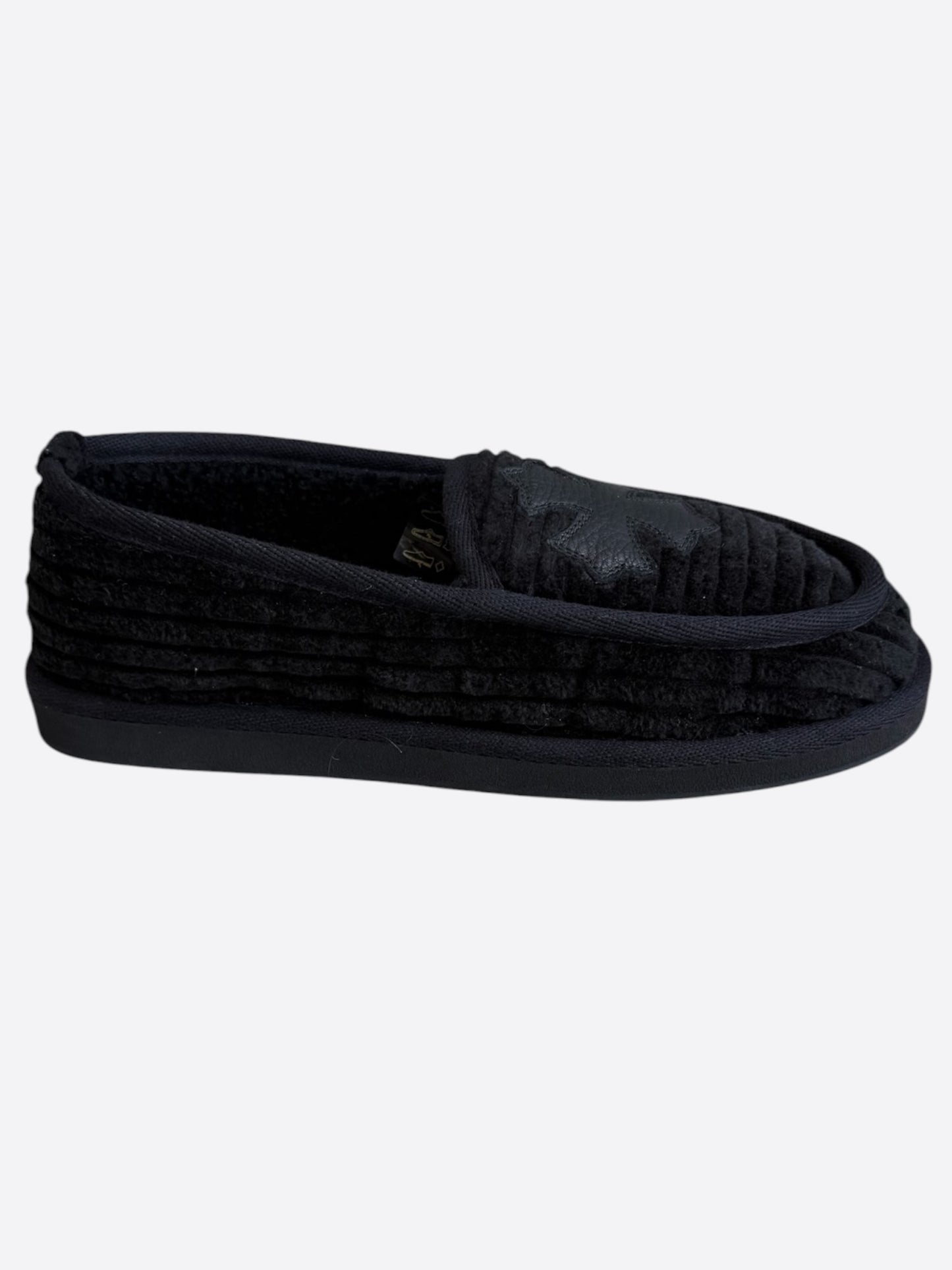 Chrome Hearts Black Corduroy Cross Patch Slippers