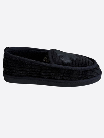 Chrome Hearts Black Corduroy Cross Patch Slippers