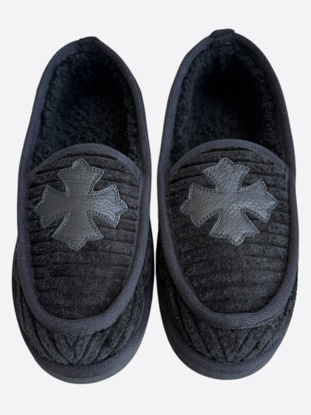 Chrome Hearts Black Corduroy Cross Patch Slippers