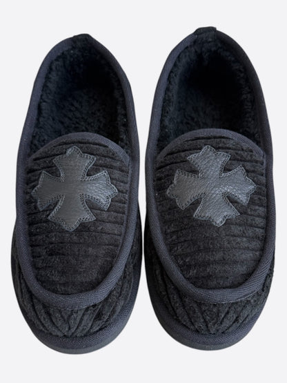 Chrome Hearts Black Corduroy Cross Patch Slippers