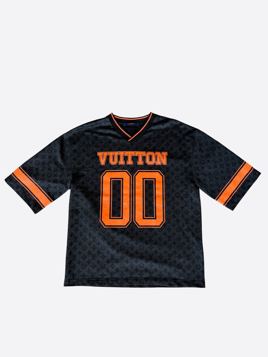 Louis Vuitton Black & Orange Monogram Football Jersey