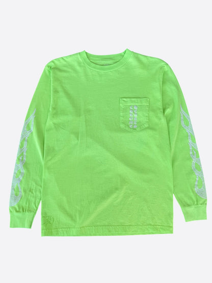 Chrome Hearts Neon Green & White Flame Longsleeve T-Shirt