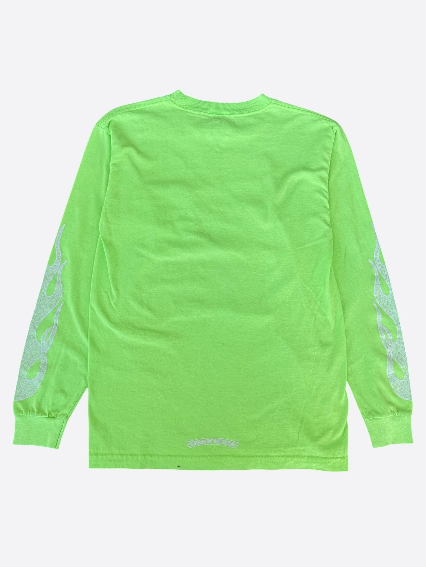 Chrome Hearts Neon Green & White Flame Longsleeve T-Shirt