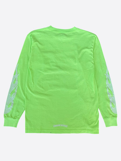 Chrome Hearts Neon Green & White Flame Longsleeve T-Shirt