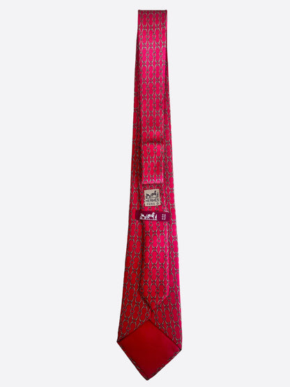 Hermes Red & Gold Chain Patterned Silk Tie